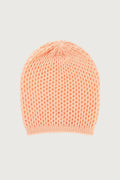 Men's Open-Stitch Crochet Beanie in Peach