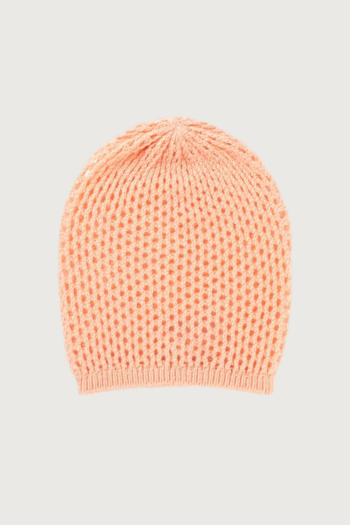 Men's Open-Stitch Crochet Beanie in Peach