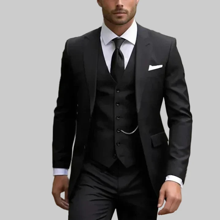Men's Peak Lapel Slim Fit Three-Piece Formal Suit with Vest