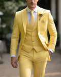 Men's Peak Lapel Slim Fit Three-Piece Formal Suit with Vest