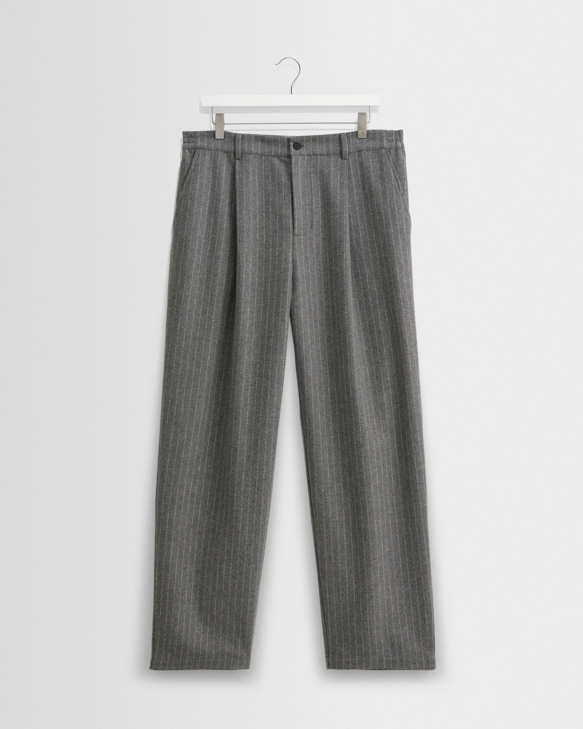 Men's Pinstripe Pleated Wool-Look Wide Leg Pants in Gray