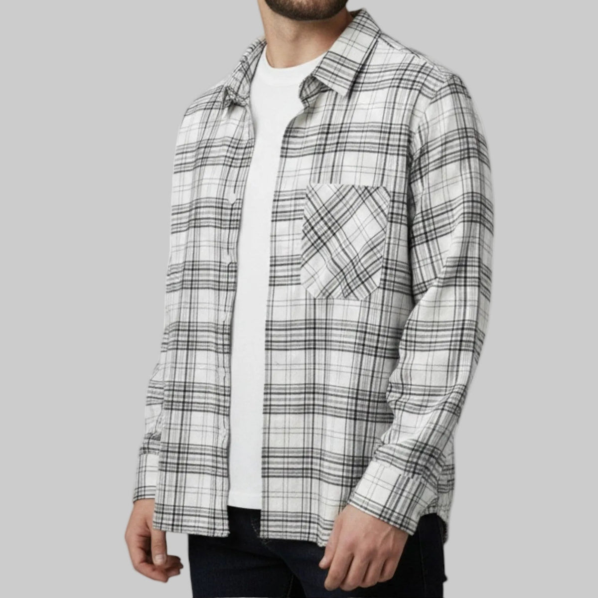 Men's Plaid Long Sleeve Shirt with Chest Pocket
