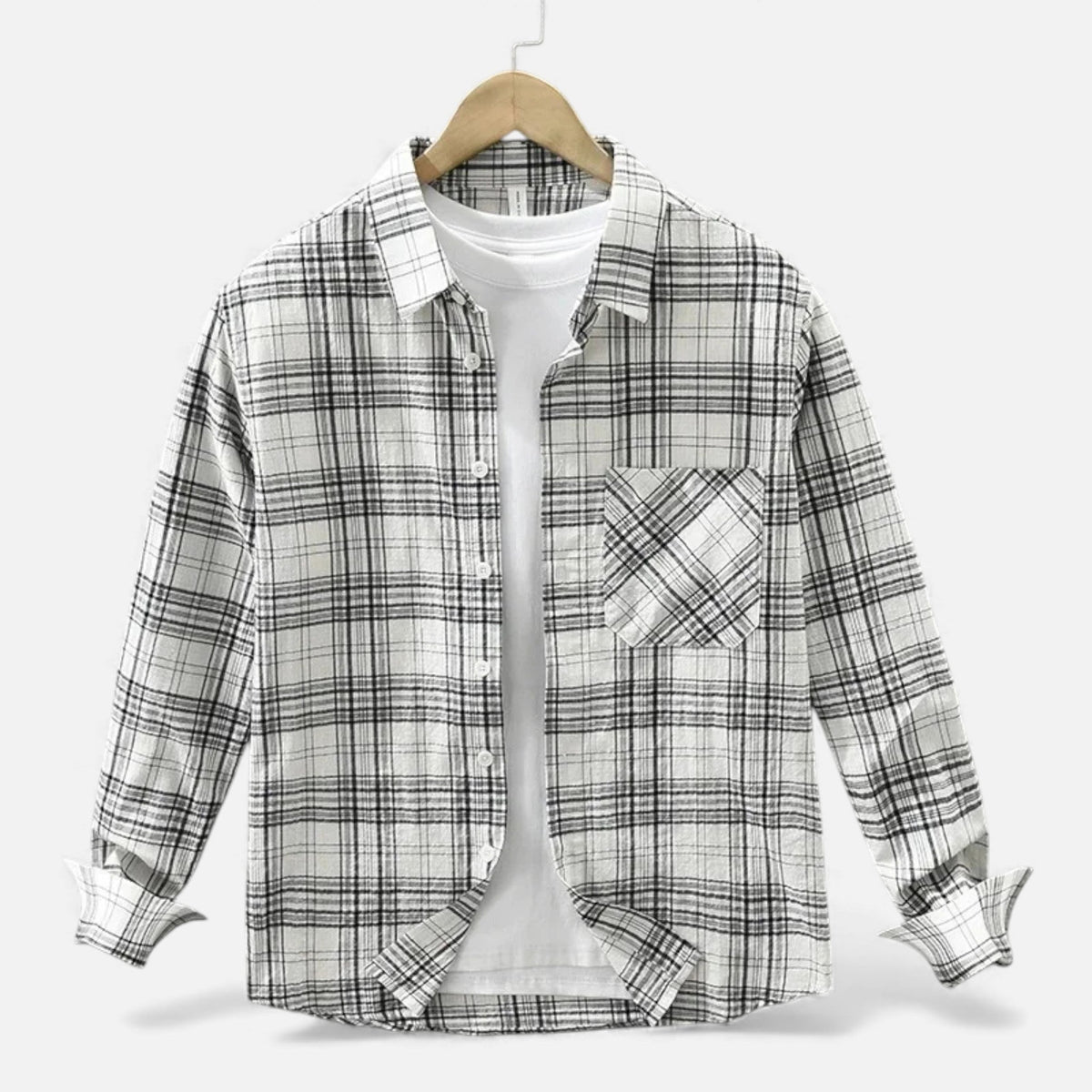 Men's Plaid Long Sleeve Shirt with Chest Pocket