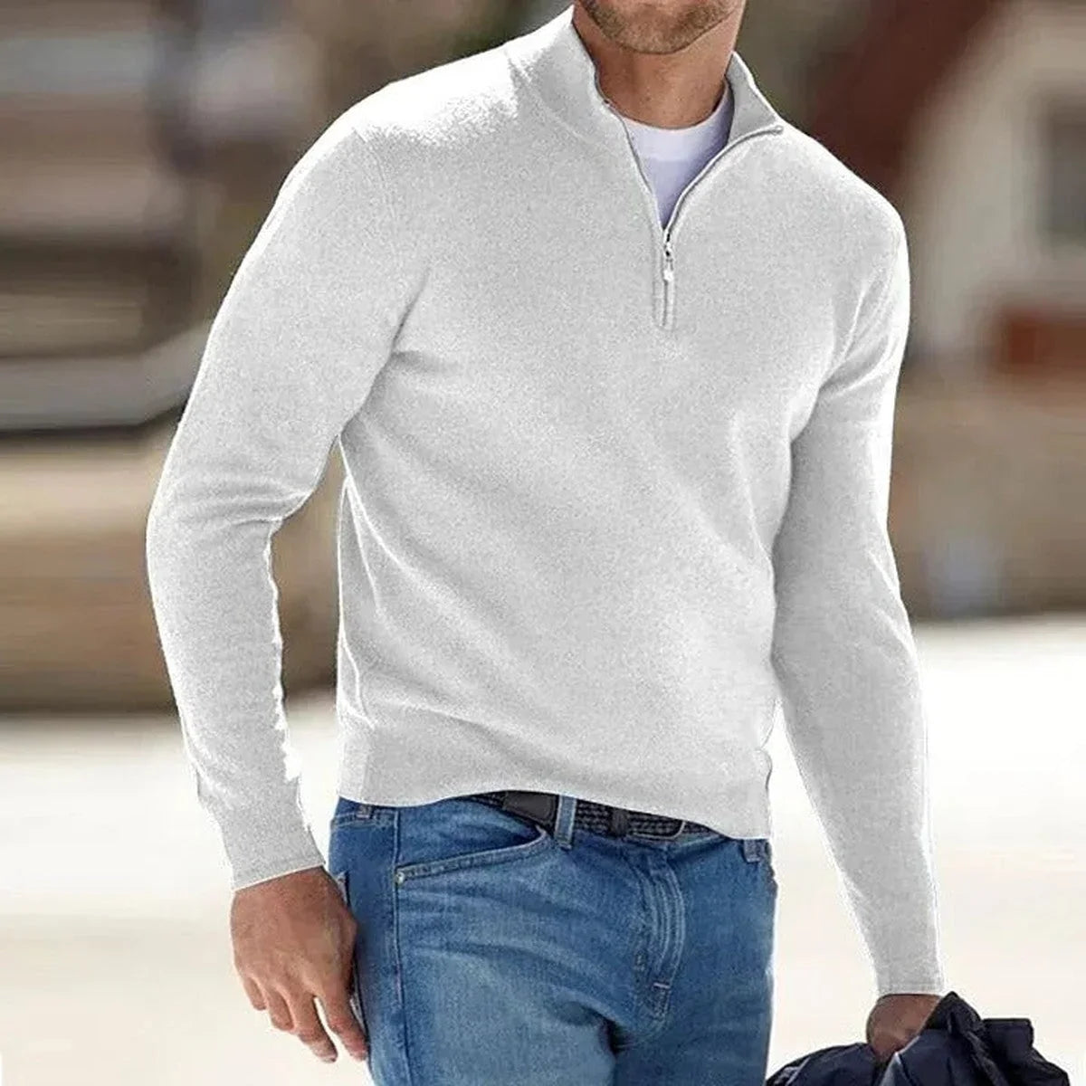 Men's Quarter-Zip Mock Neck Fine Knit Pullover Sweater