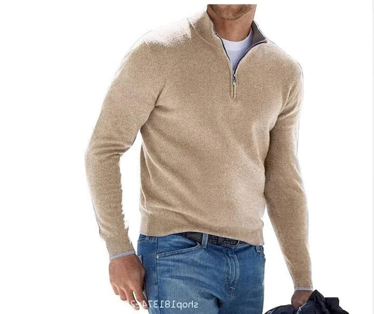 Men's Quarter-Zip Mock Neck Fine Knit Pullover Sweater