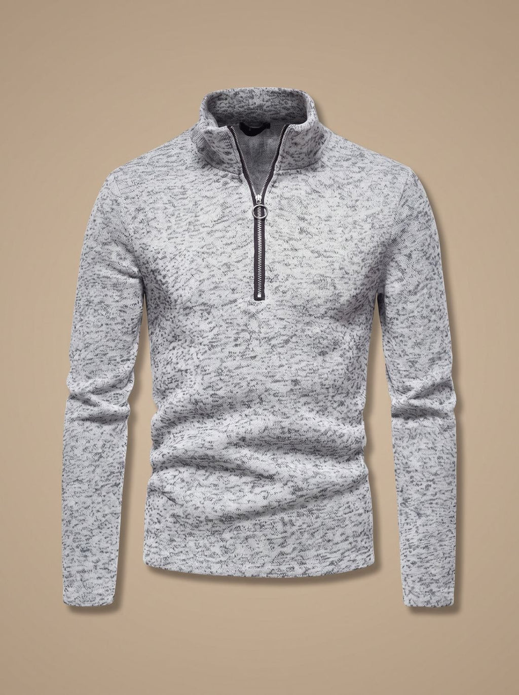 Men's Marled Knit Quarter-Zip Stand Collar Sweater