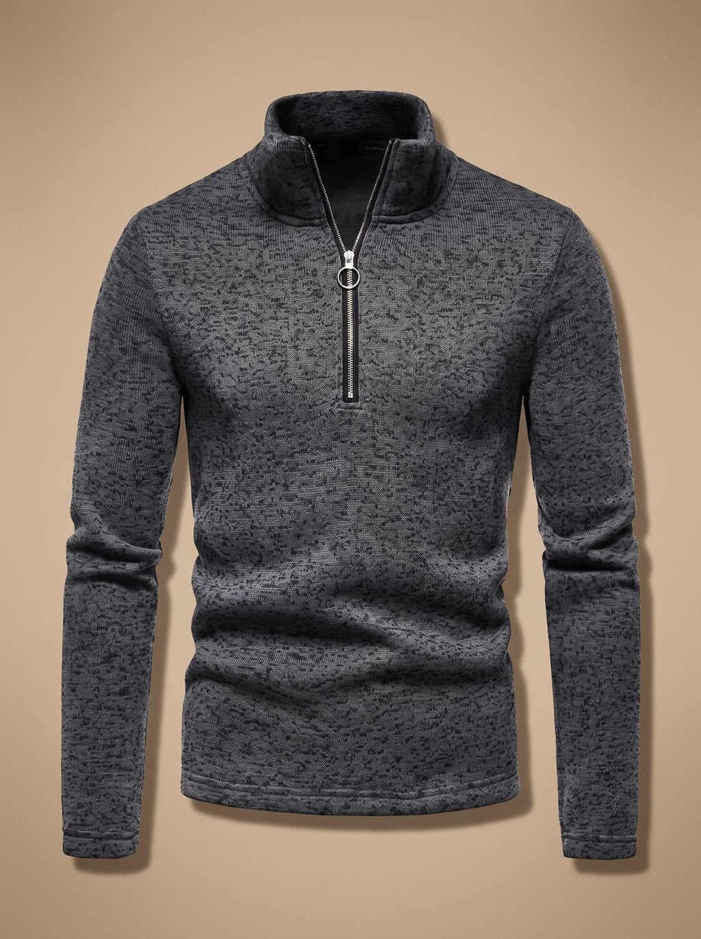 Men's Marled Knit Quarter-Zip Stand Collar Sweater