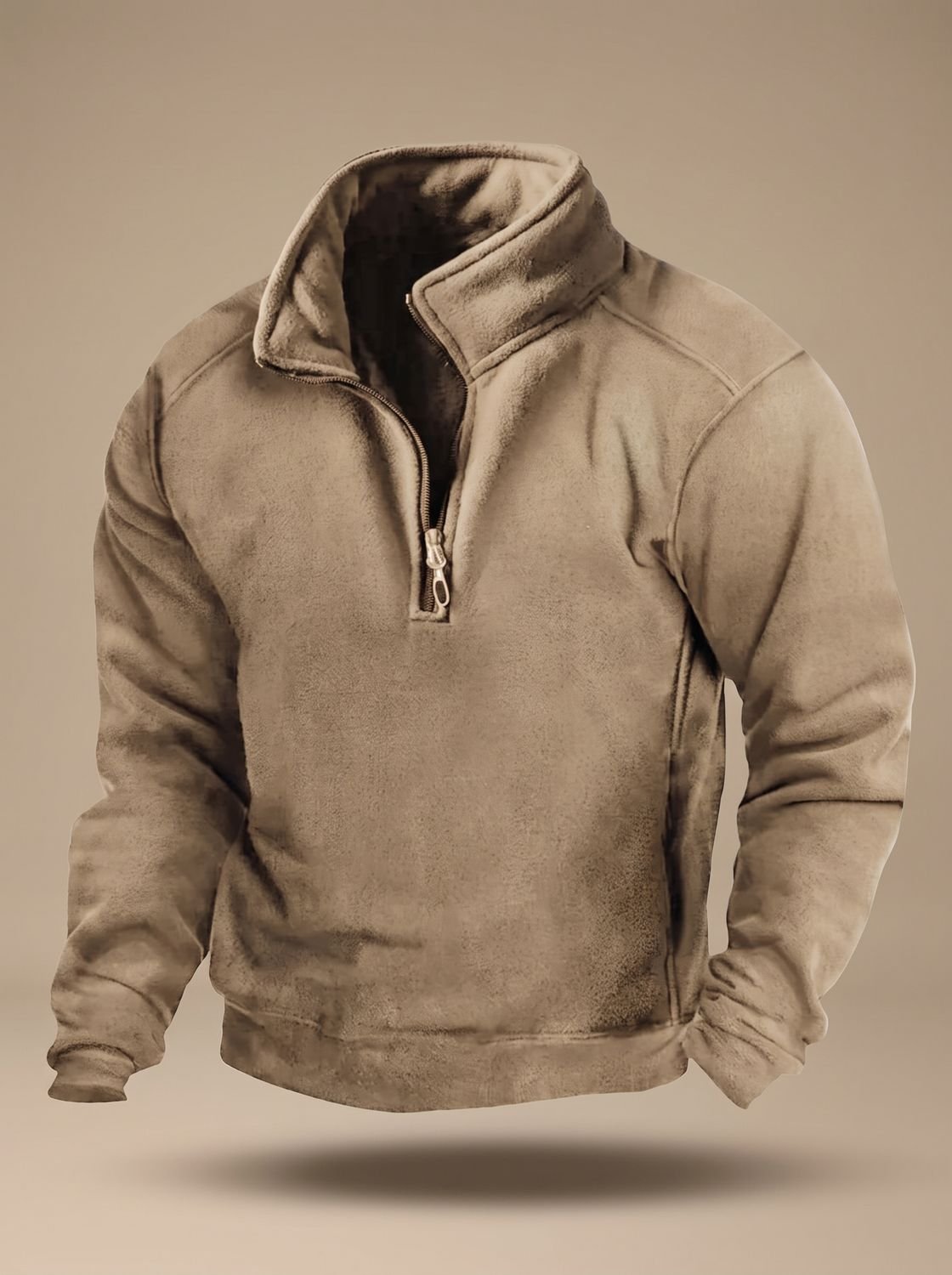 Men's Quarter-Zip Stand Collar Pullover with Side Pockets
