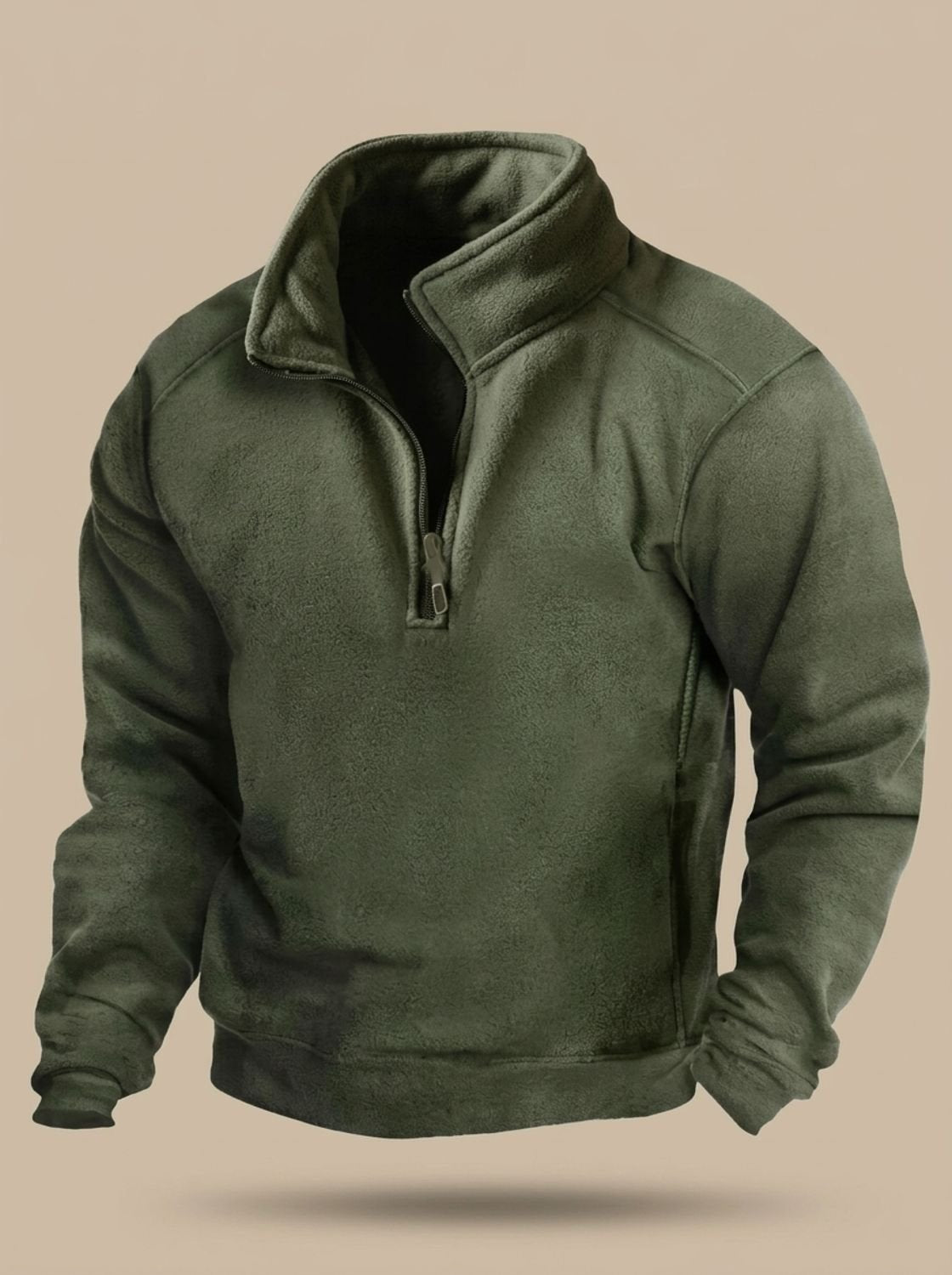 Men's Quarter-Zip Stand Collar Pullover with Side Pockets