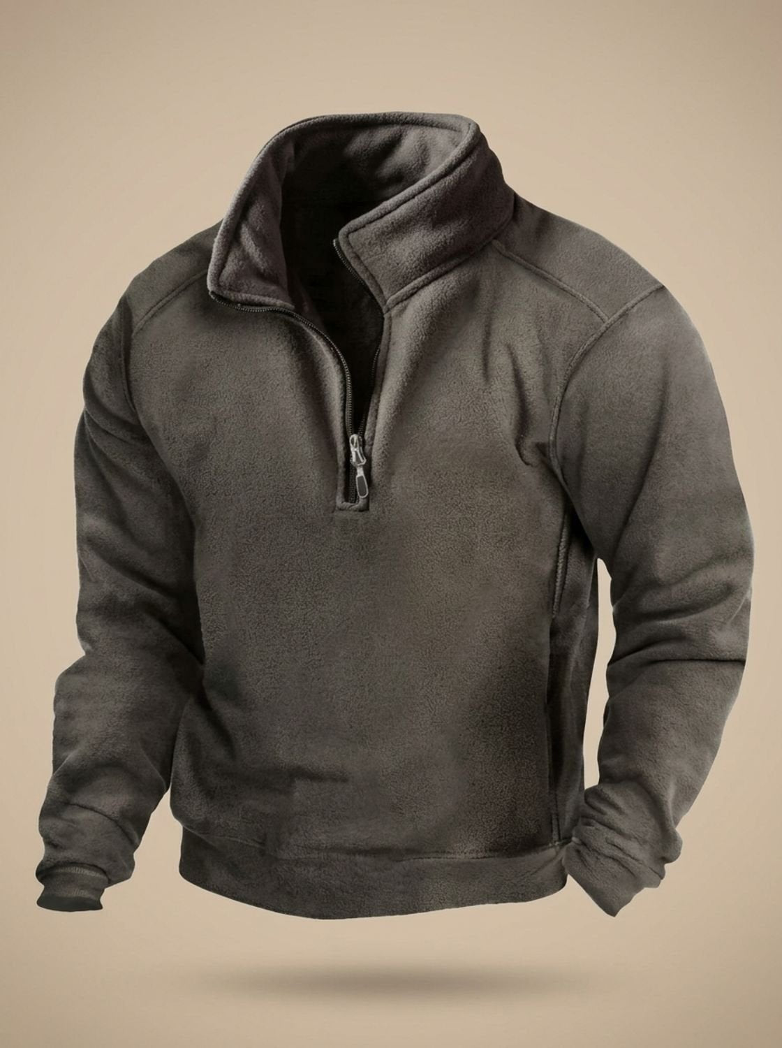 Men's Quarter-Zip Stand Collar Pullover with Side Pockets
