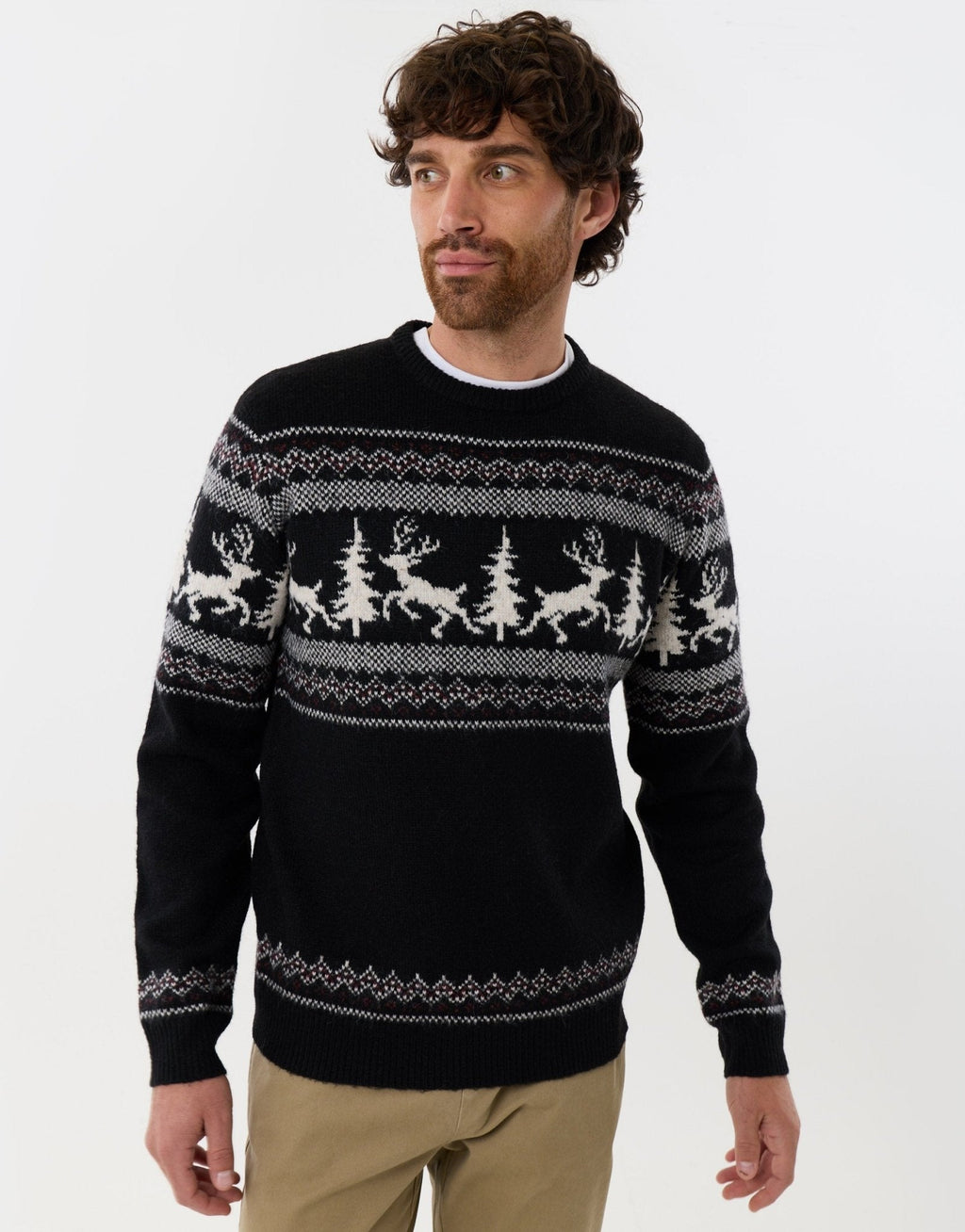 Men's Fair Isle Reindeer Christmas Sweater in Black