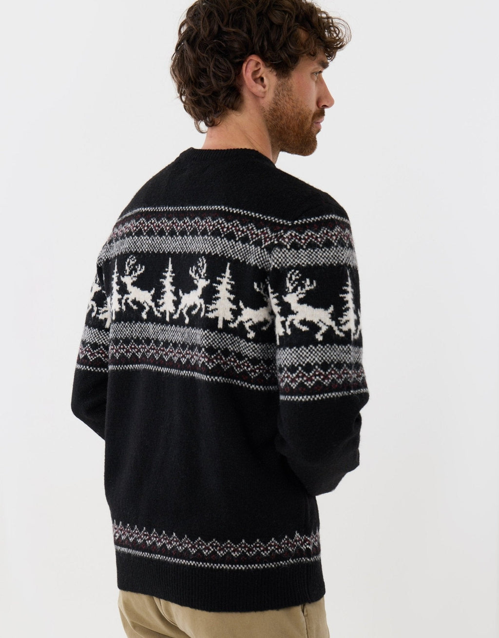 Men's Fair Isle Reindeer Christmas Sweater in Black