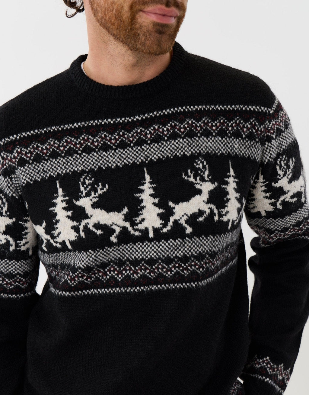 Men's Fair Isle Reindeer Christmas Sweater in Black