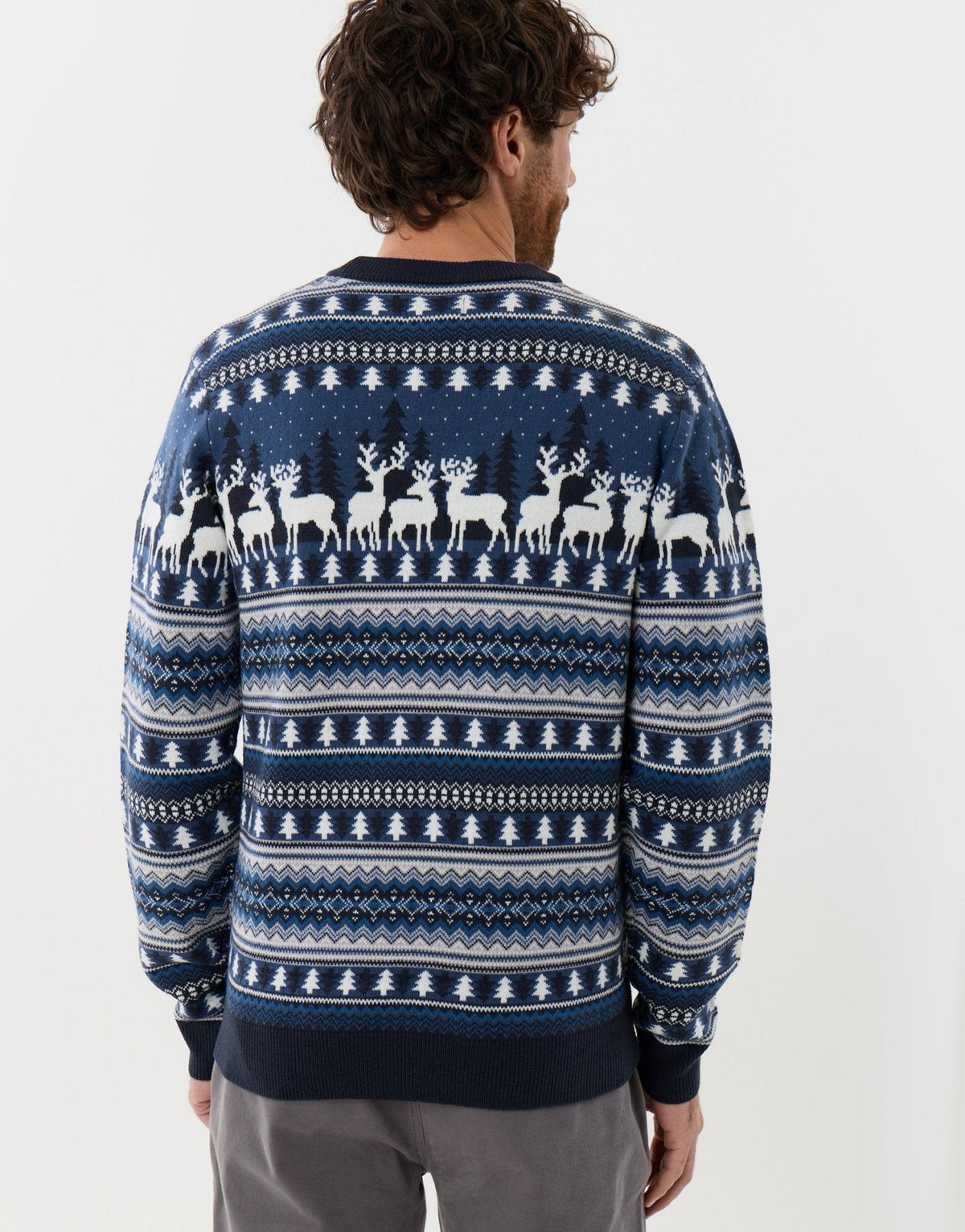 Men's Fair Isle Reindeer Christmas Sweater in Navy