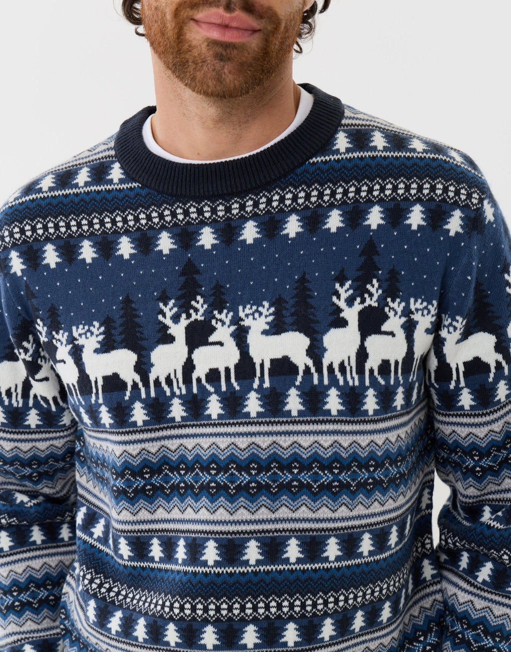 Men's Fair Isle Reindeer Christmas Sweater in Navy