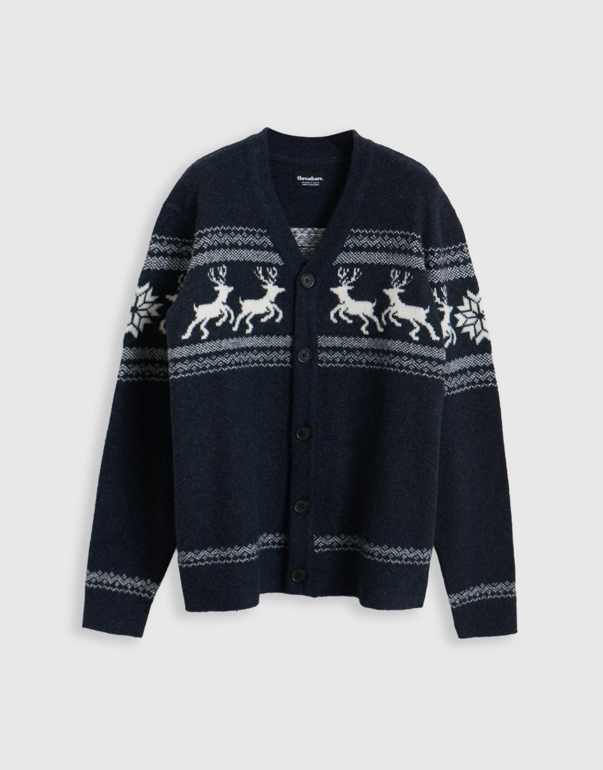 Men's Fair Isle Reindeer Christmas Cardigan V-Neck