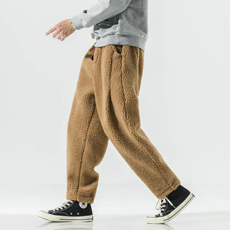 Men's Warm Plush Drawstring Jogger Sweatpants