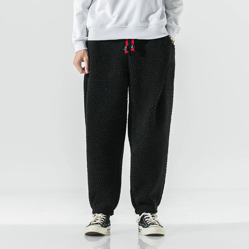 Men's Warm Plush Drawstring Jogger Sweatpants