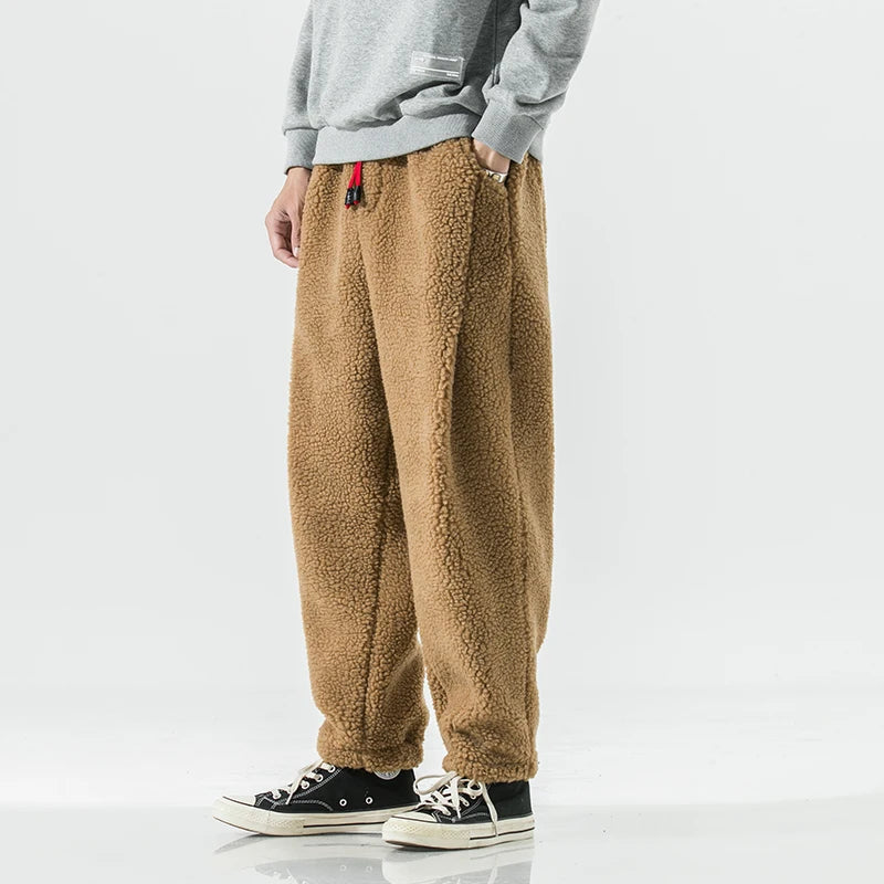 Men's Warm Plush Drawstring Jogger Sweatpants