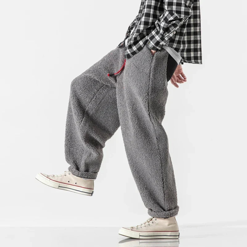 Men's Warm Plush Drawstring Jogger Sweatpants
