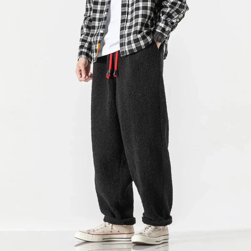 Men's Warm Plush Drawstring Jogger Sweatpants