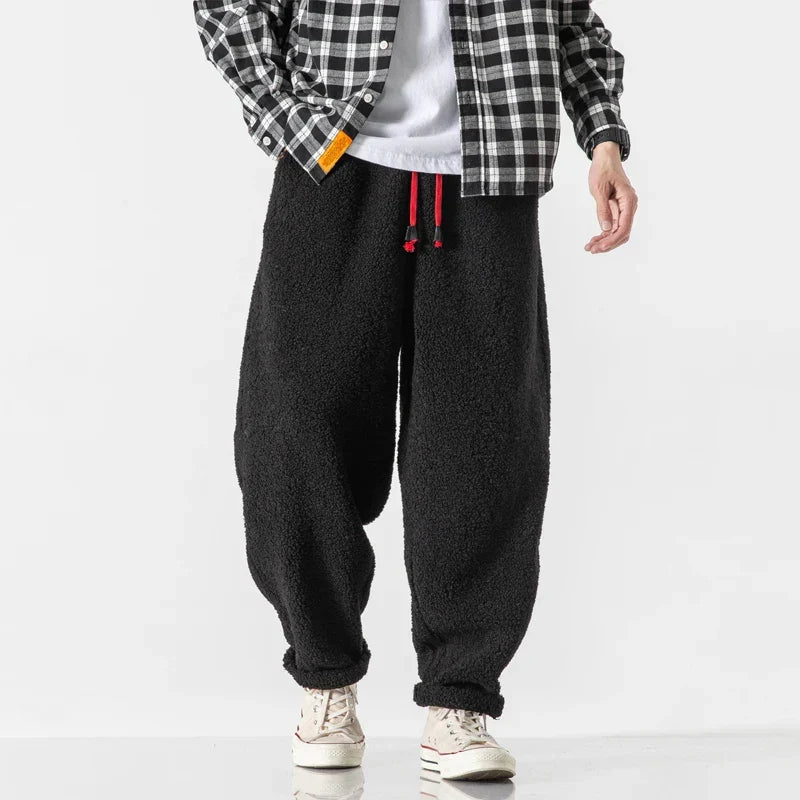 Men's Warm Plush Drawstring Jogger Sweatpants