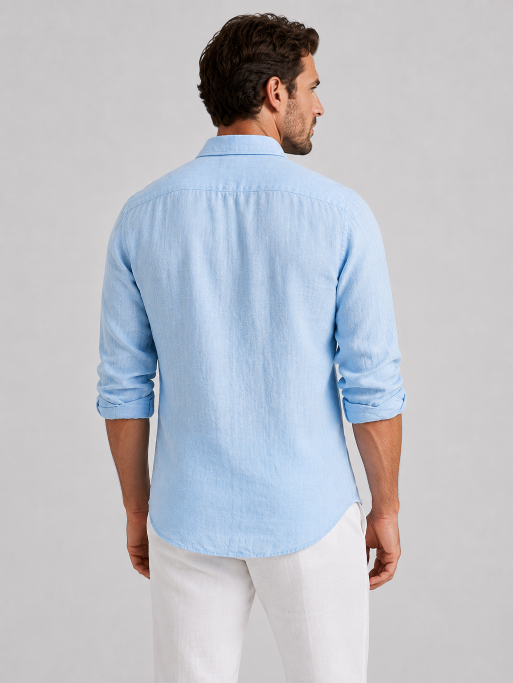 Men's Linen-Look Relaxed Fit Button-Up Shirt