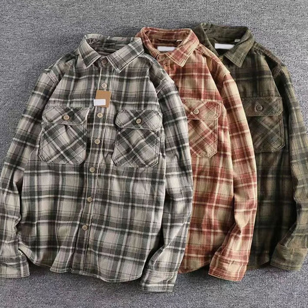 Men's Relaxed Fit Plaid Shirt with Two Chest Pockets