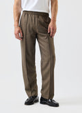 Men's Relaxed Wide Leg Herringbone Wool-Look Pants in Brown