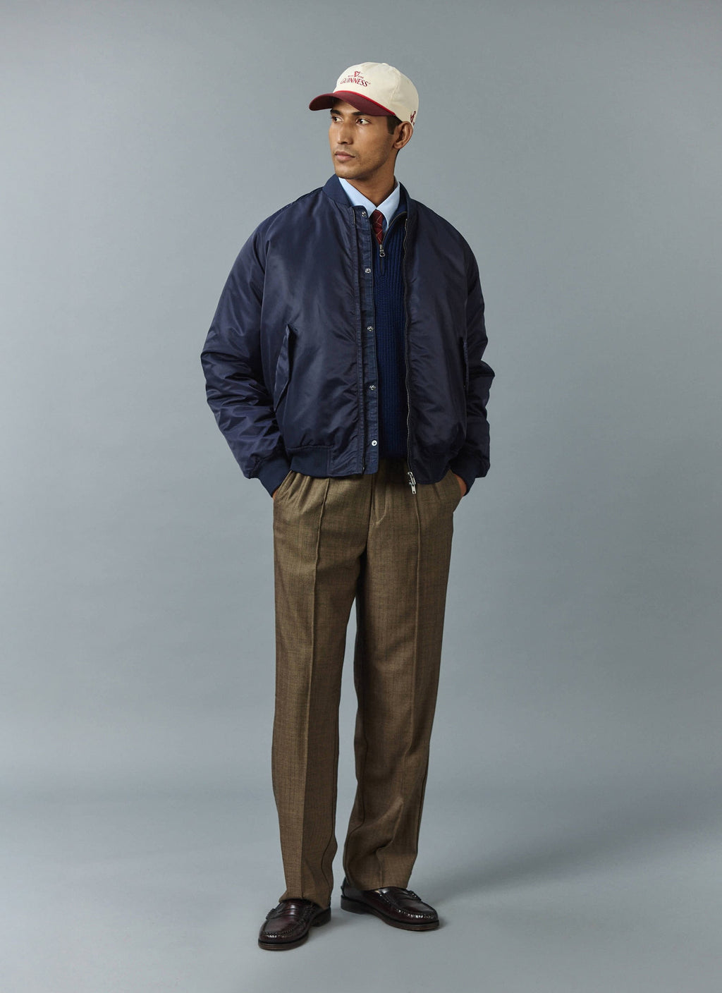 Men's Relaxed Wide Leg Herringbone Wool-Look Pants in Brown