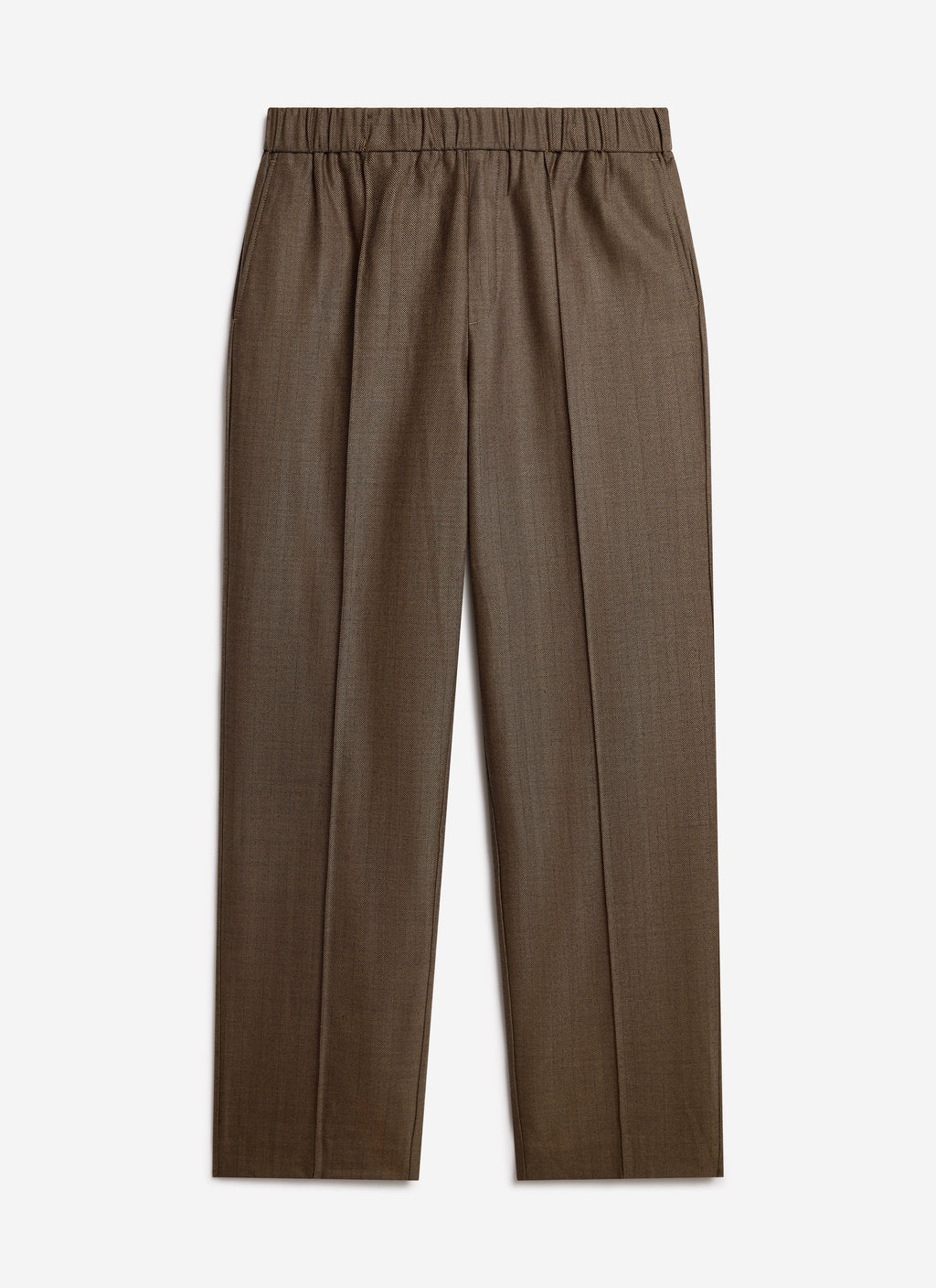 Men's Relaxed Wide Leg Herringbone Wool-Look Pants in Brown