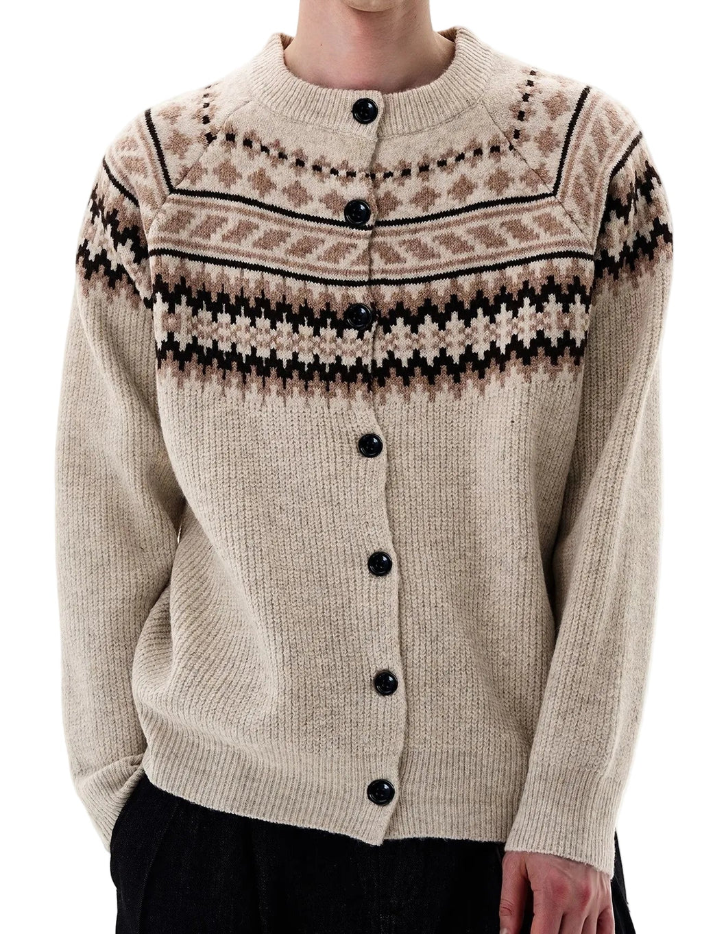 Men's Fair Isle Crew Neck Wool-Look Button Cardigan