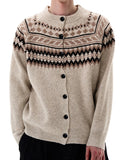 Men's Fair Isle Crew Neck Wool-Look Button Cardigan