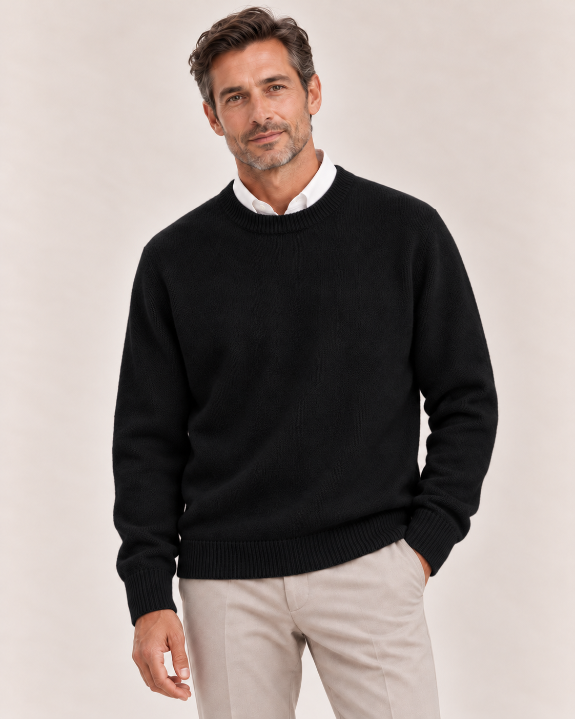 Men's Ribbed Trim Crew Neck Sweater