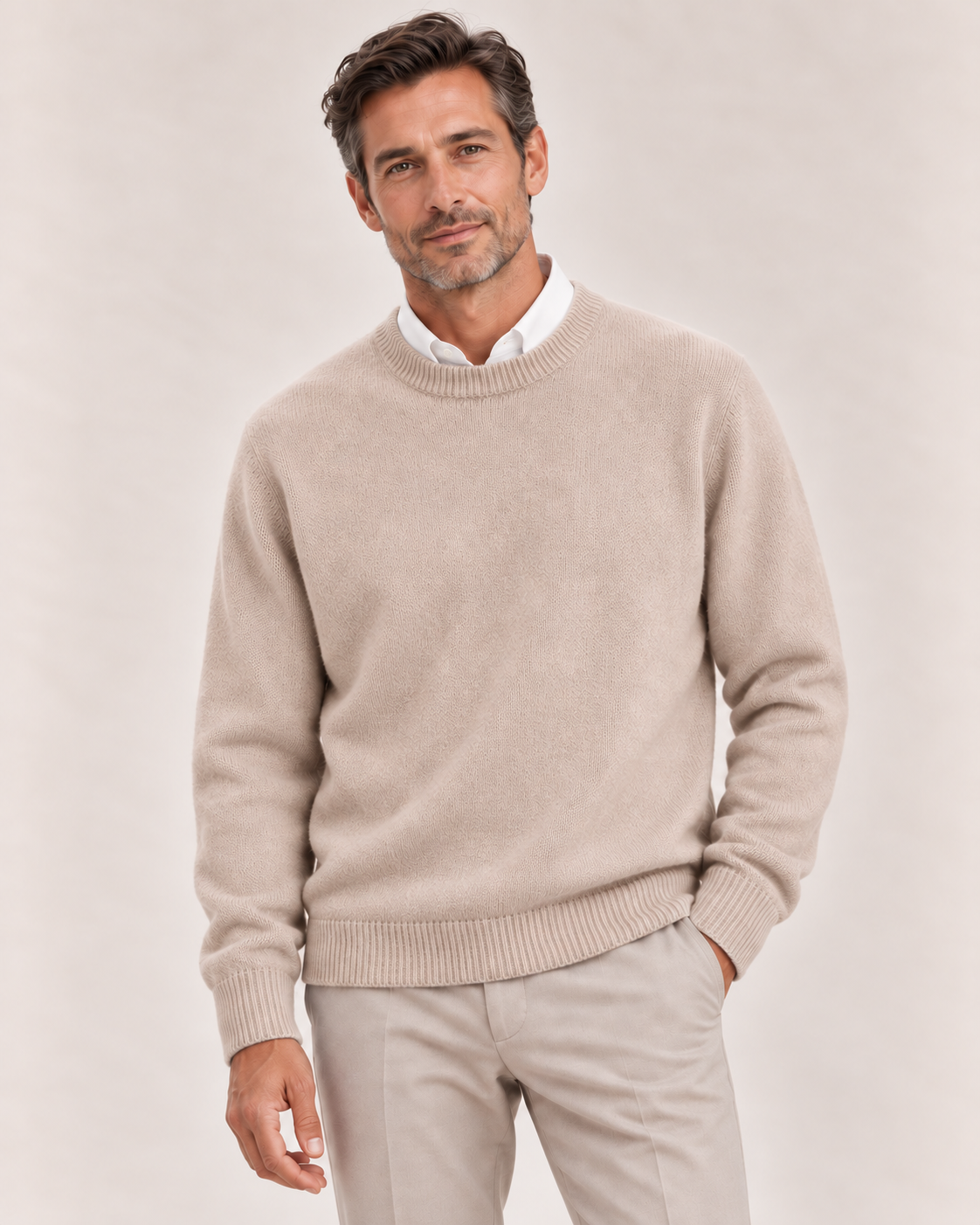 Men's Ribbed Trim Crew Neck Sweater
