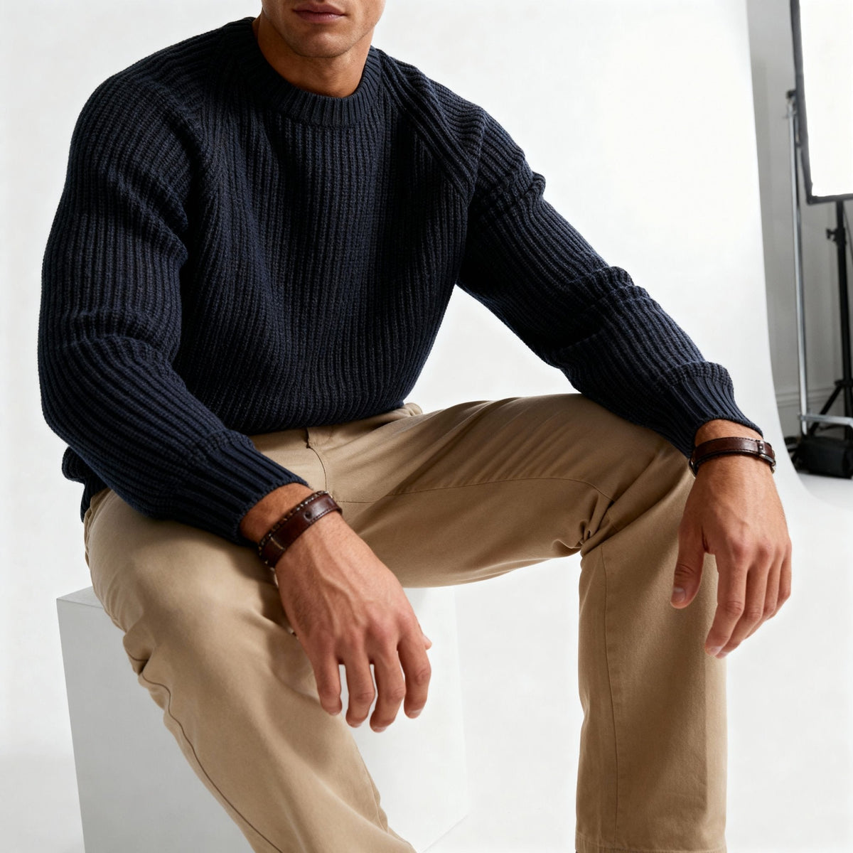 Men's Chunky Fisherman Rib Crewneck Sweater