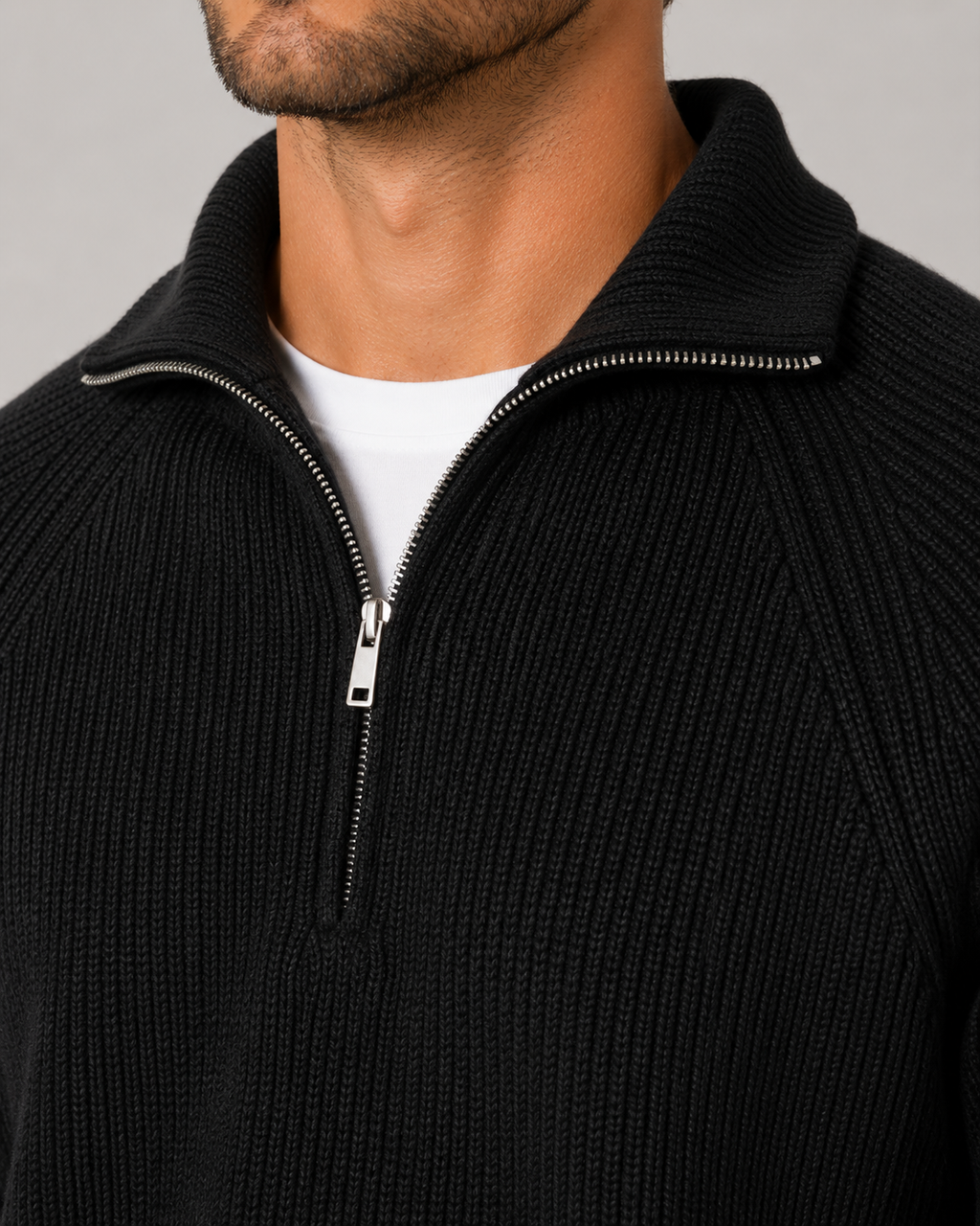 Men's Ribbed Knit Quarter-Zip Mock Neck Sweater