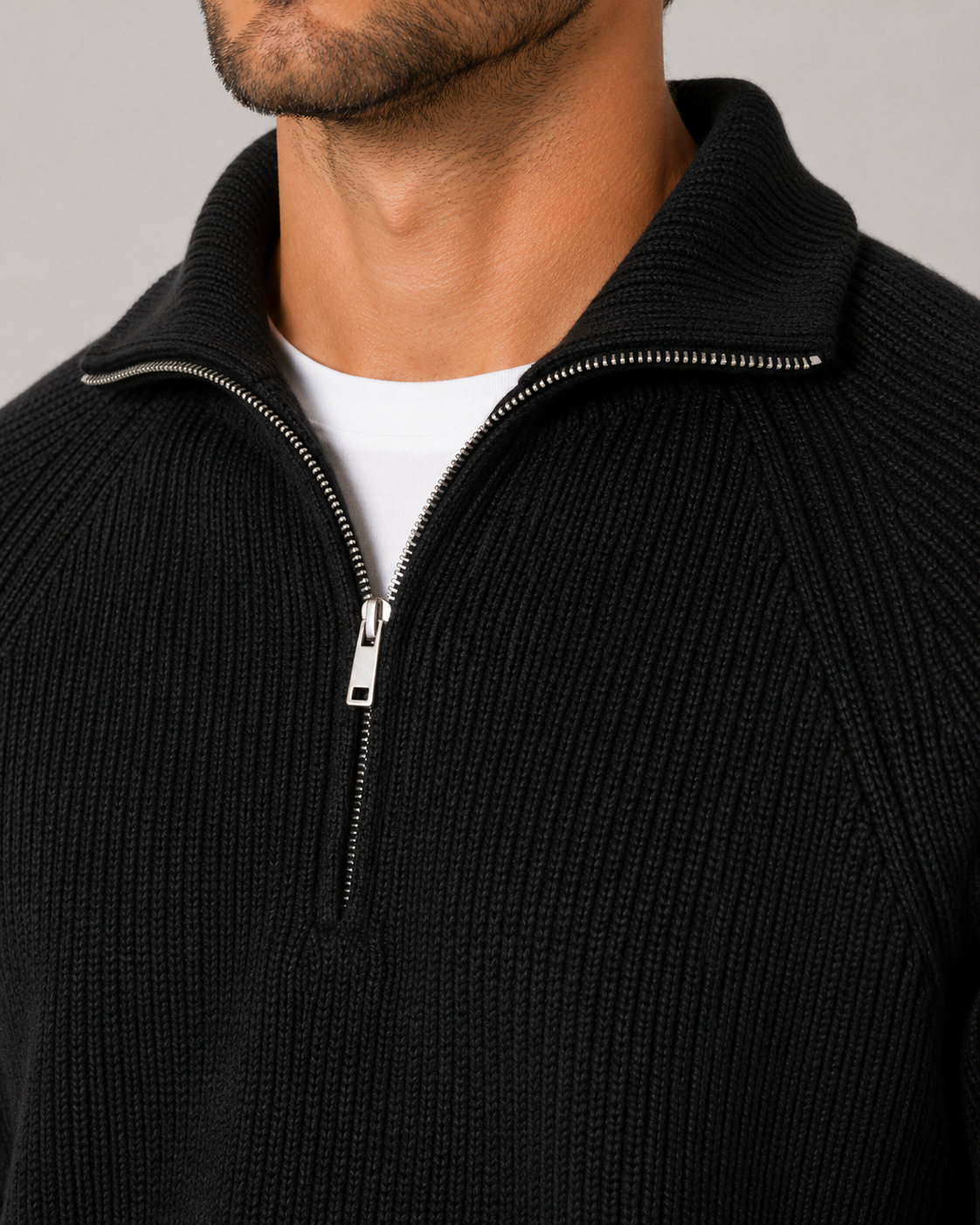 Men's Ribbed Knit Quarter-Zip Mock Neck Sweater