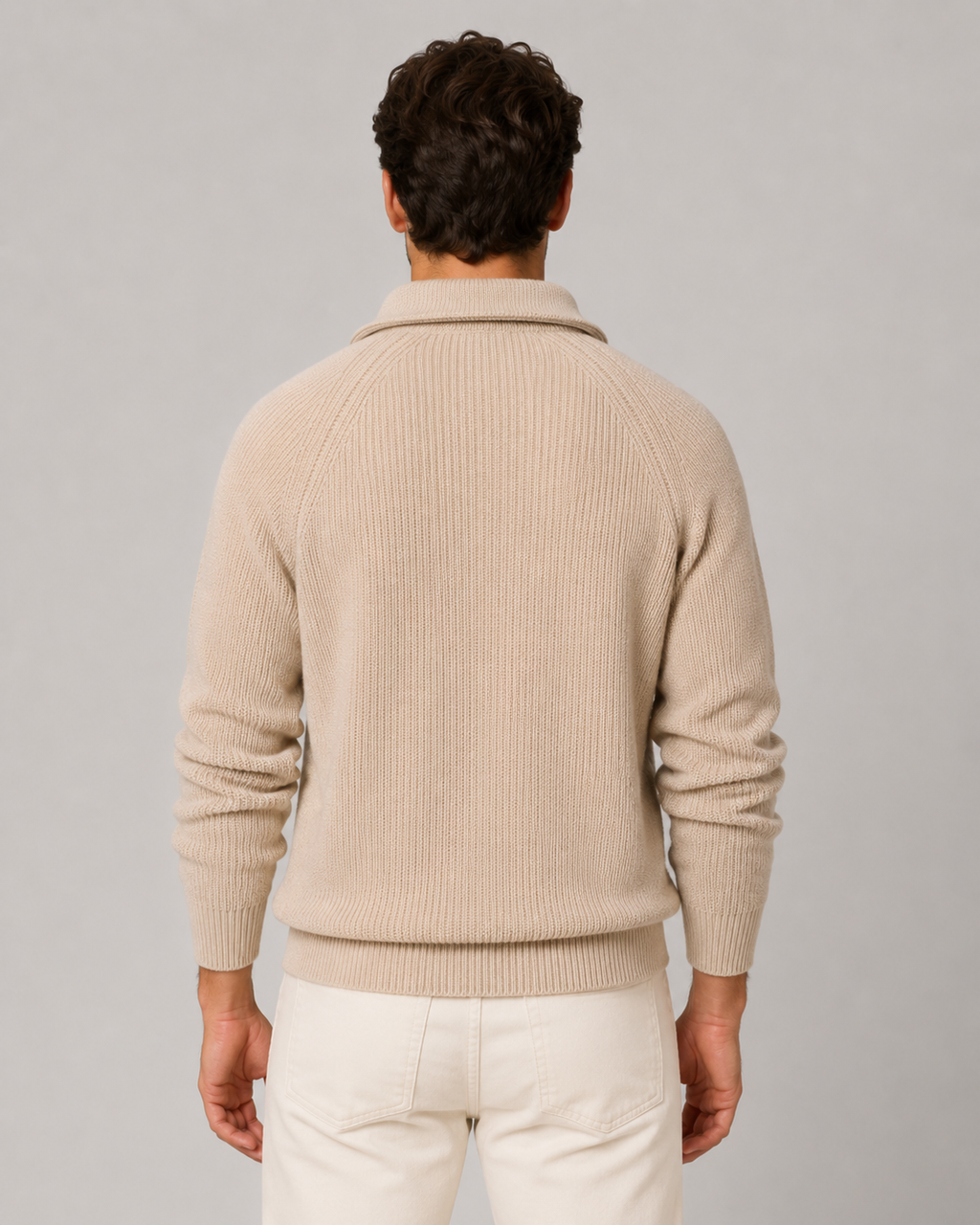 Men's Ribbed Knit Quarter-Zip Mock Neck Sweater