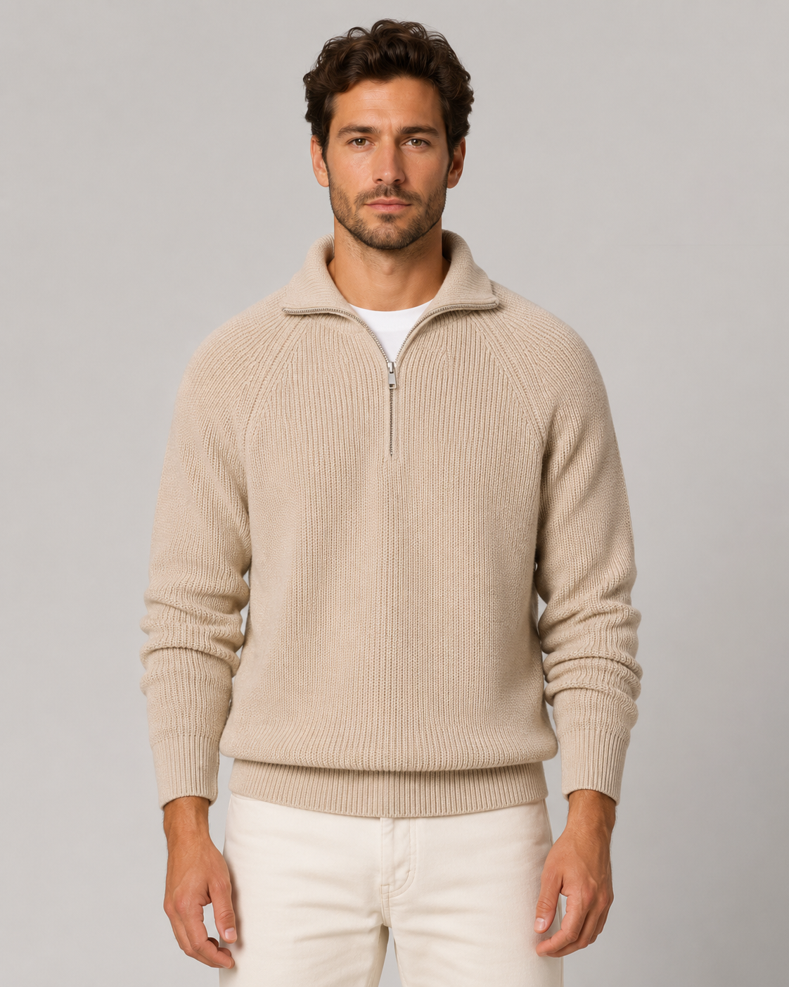 Men's Ribbed Knit Quarter-Zip Mock Neck Sweater
