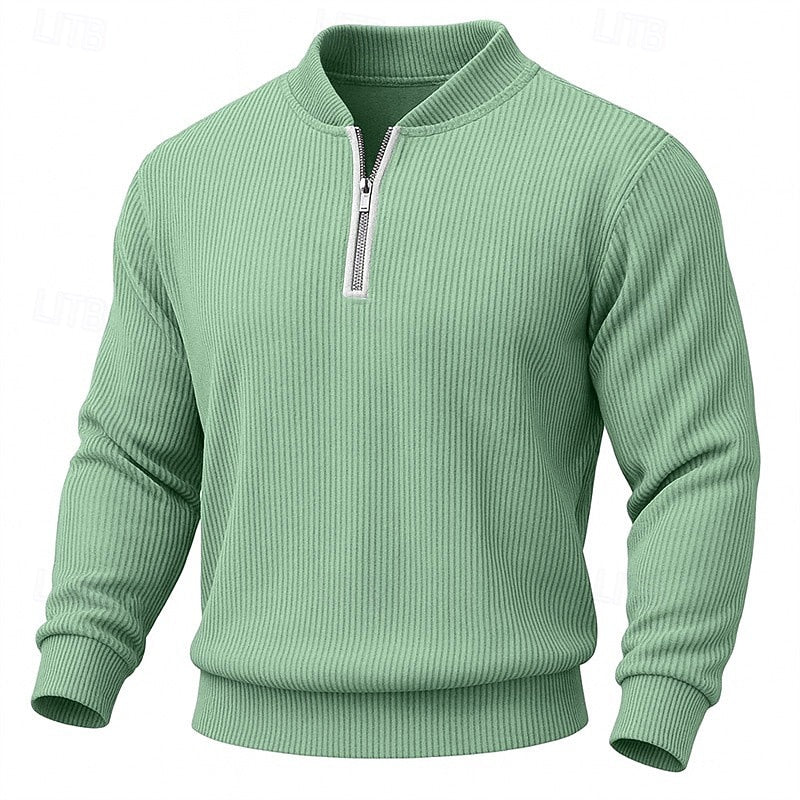 Men's Ribbed Quarter-Zip Stand Collar Sweater
