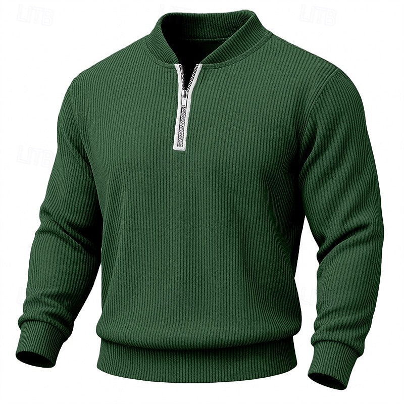 Men's Ribbed Quarter-Zip Stand Collar Sweater