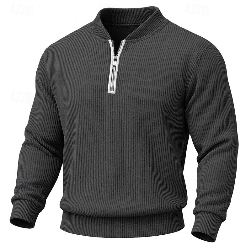 Men's Ribbed Quarter-Zip Stand Collar Sweater