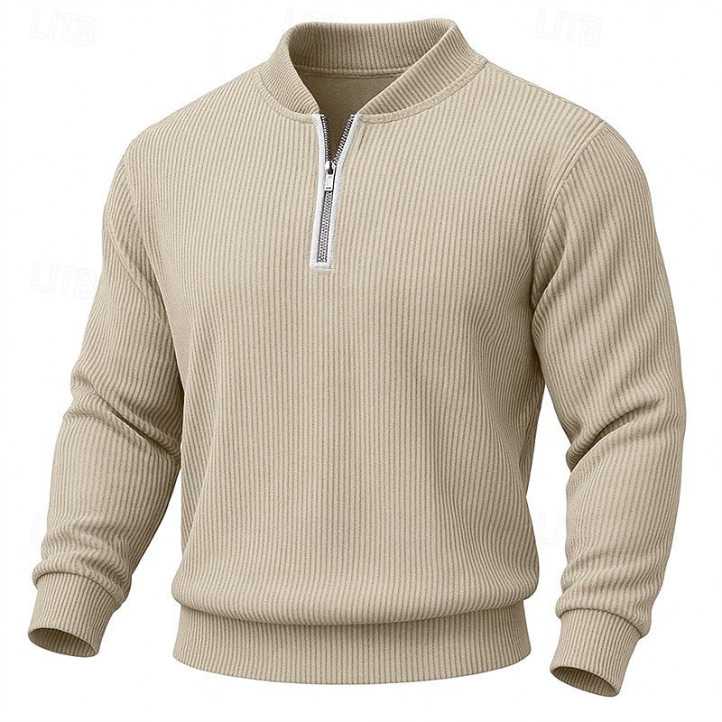 Men's Ribbed Quarter-Zip Stand Collar Sweater