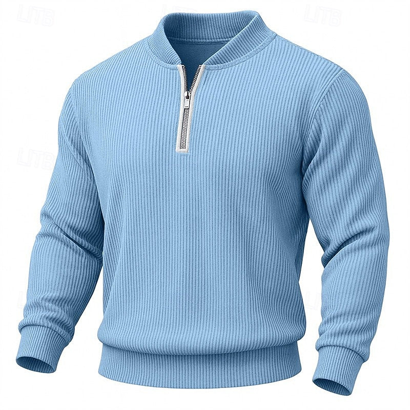 Men's Ribbed Quarter-Zip Stand Collar Sweater