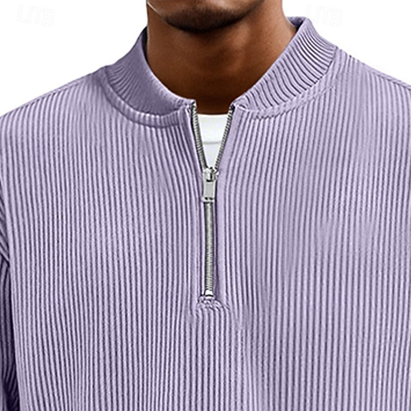 Men's Ribbed Quarter-Zip Stand Collar Sweater