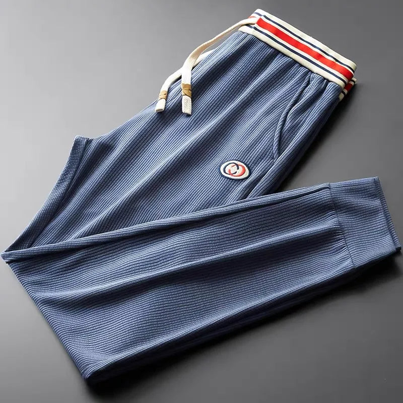 Men's Ribbed Jogger Sweatpants with Striped Waistband