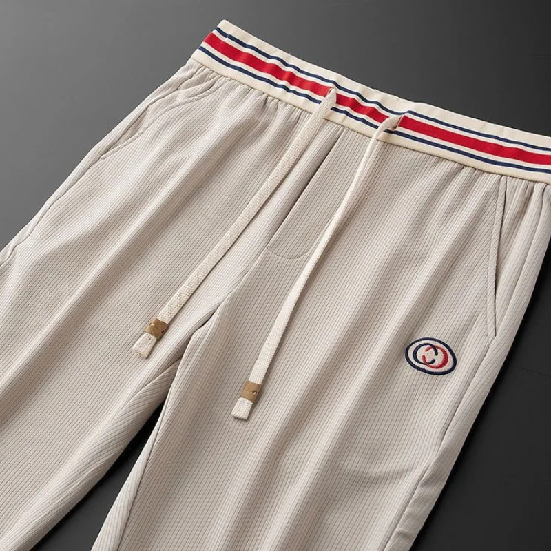 Men's Ribbed Jogger Sweatpants with Striped Waistband