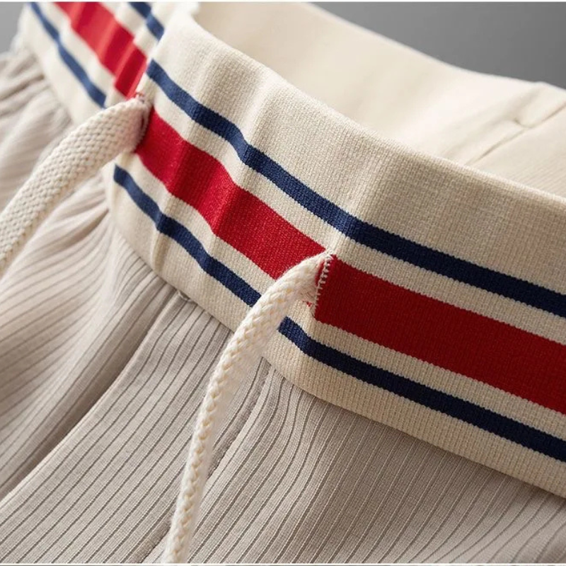 Men's Ribbed Jogger Sweatpants with Striped Waistband