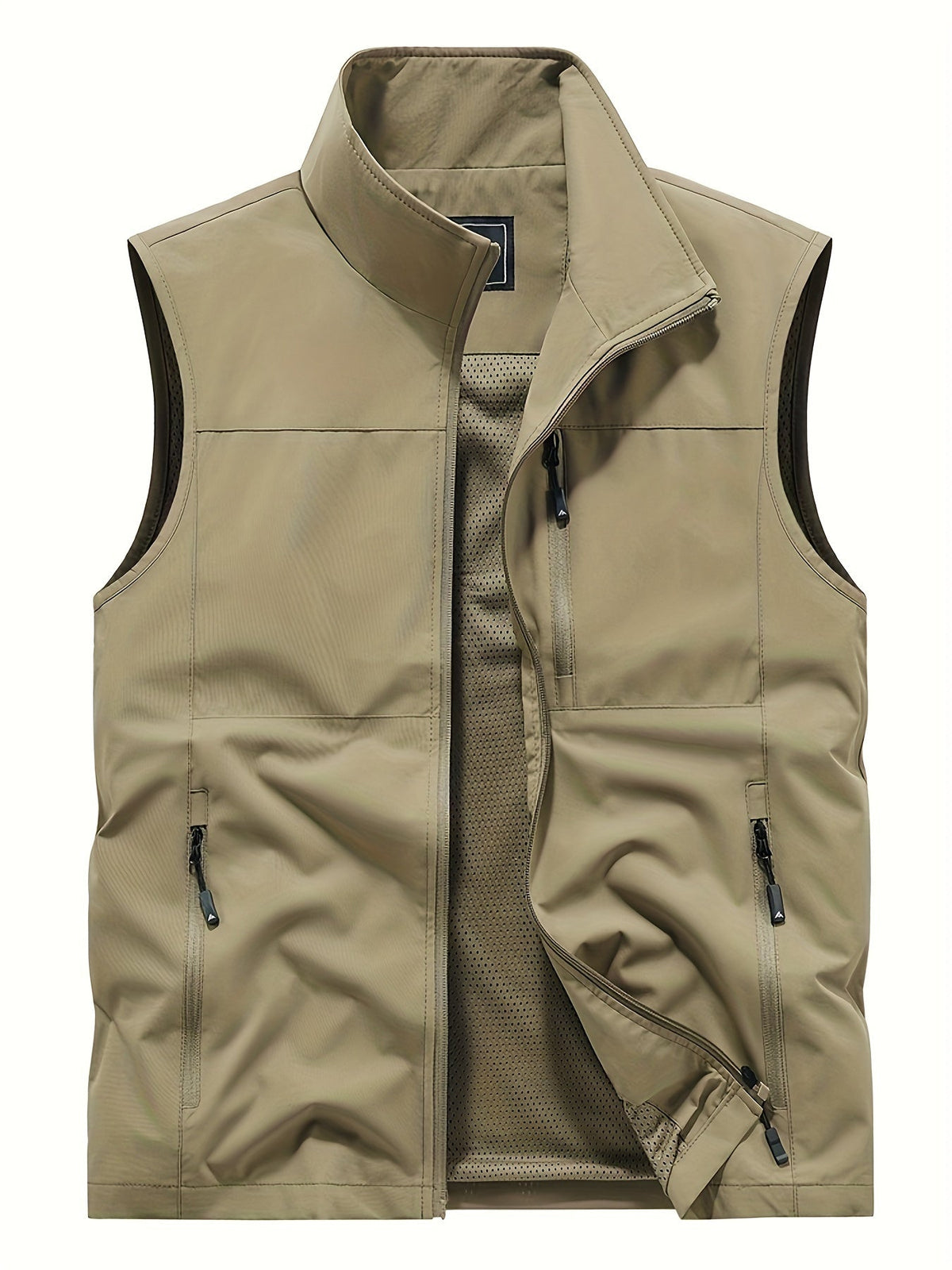 Men's Stand Collar Zip-Up Vest with Mesh Lining